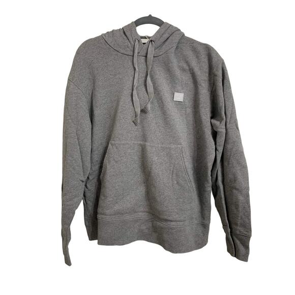 Acne Studios Ferris Face Appliquéd Cotton-Jersey Hoodie in Light Gray Melange - Picture 2 of 6